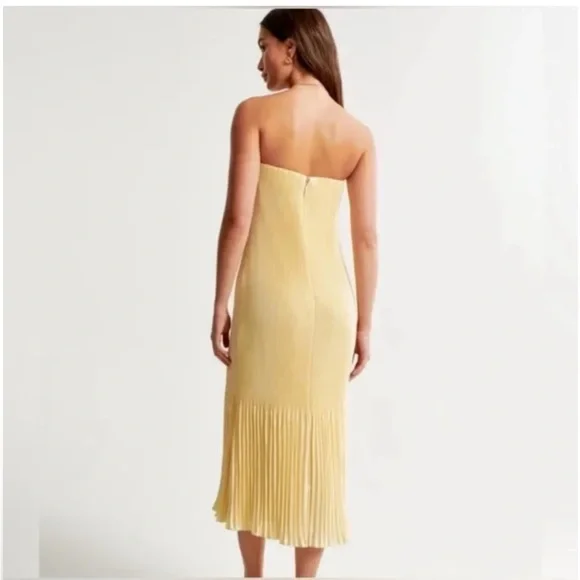 Abercrombie & Fitch Giselle Pleat Release Midi Dress Butter Yellow - Picture 8 of 10